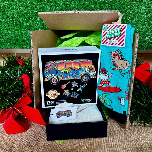 Groovy Van puzzle with Christmas pair of Funky Christmas Socks