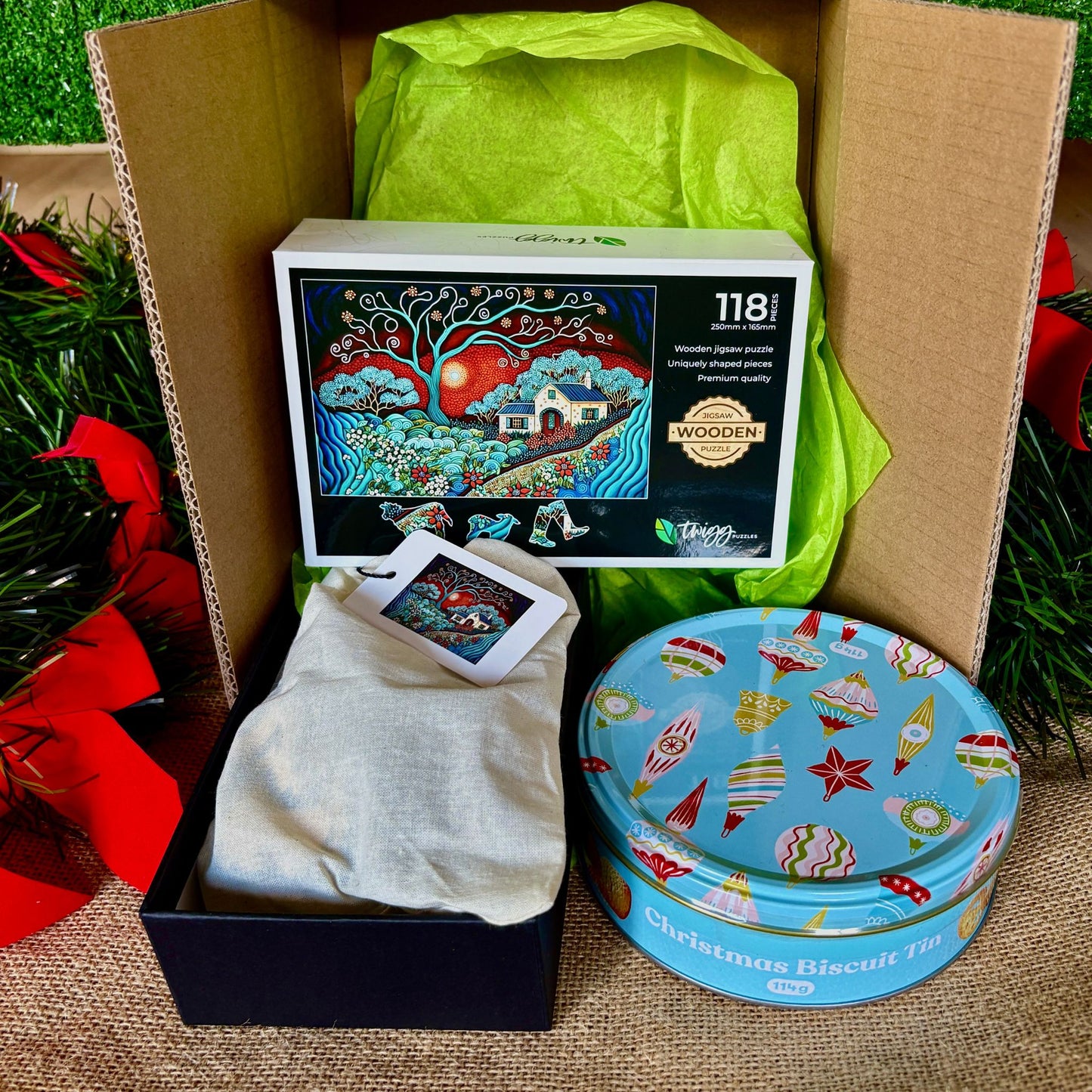 Home Sweet Home puzzle with Christmas Tin of Biscuits