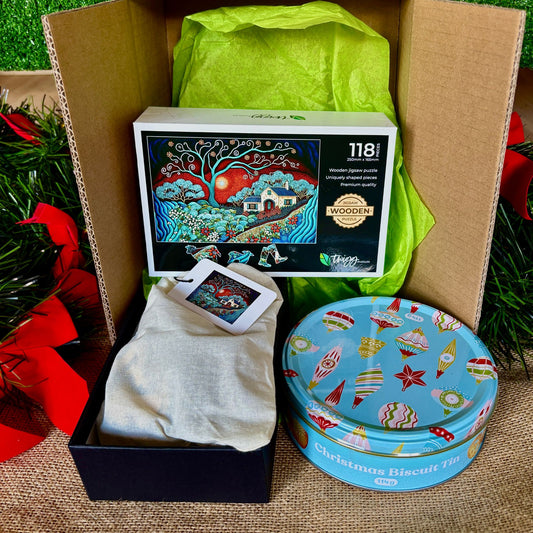 Home Sweet Home puzzle with Christmas Tin of Biscuits