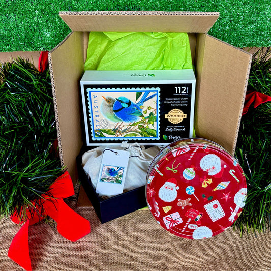 Splendid Couple puzzle with Christmas Tin of Biscuits