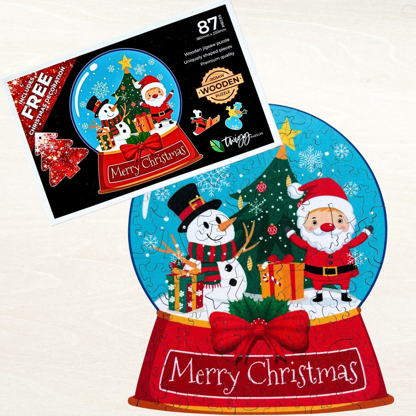 Christmas Snowglobe with a FREE wooden Christmas Decoration