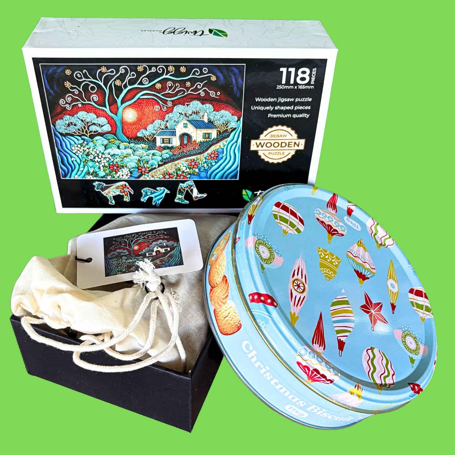 Home Sweet Home puzzle with Christmas Tin of Biscuits