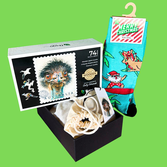 Emu puzzle with Christmas pair of Funky Socks