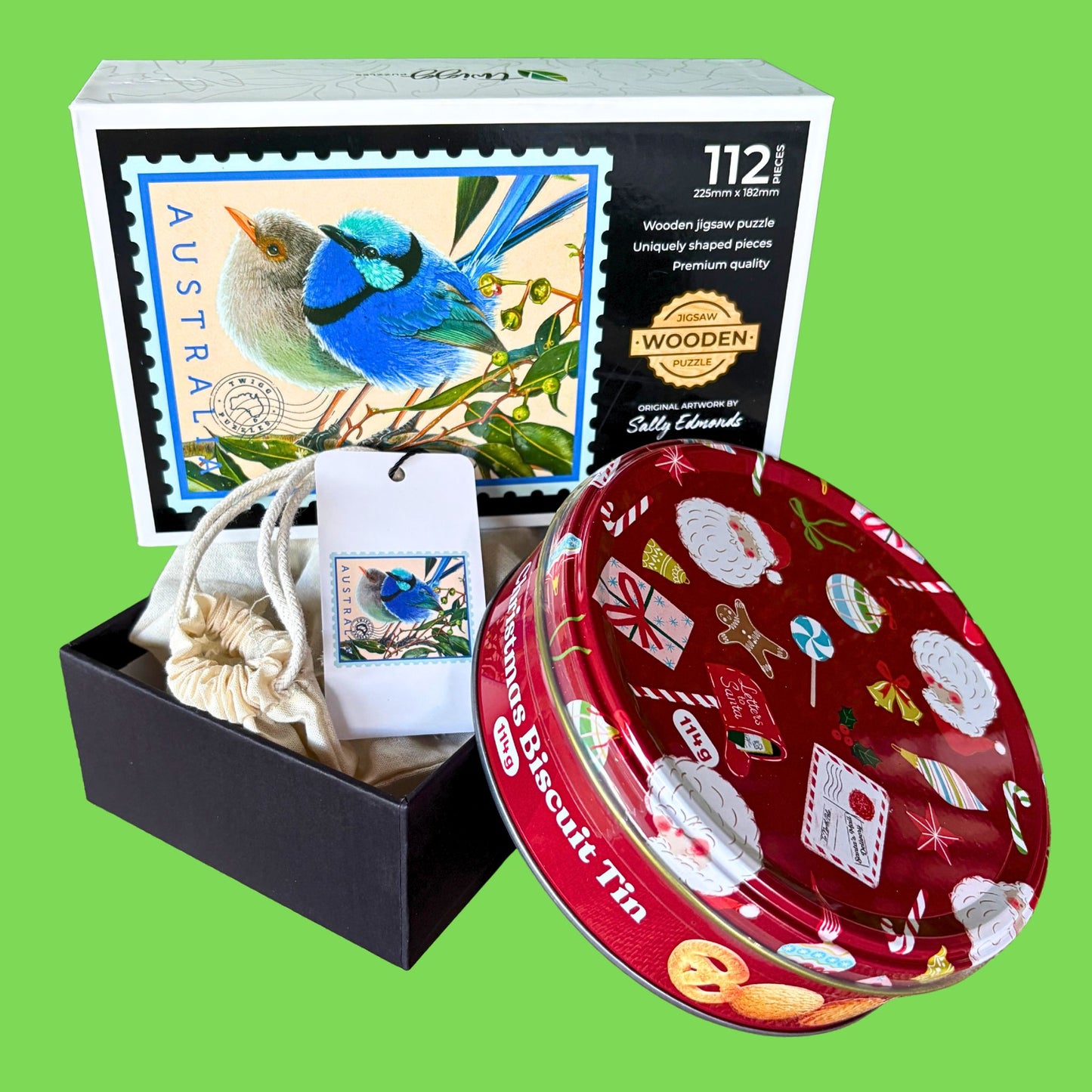 Splendid Couple puzzle with Christmas Tin of Biscuits