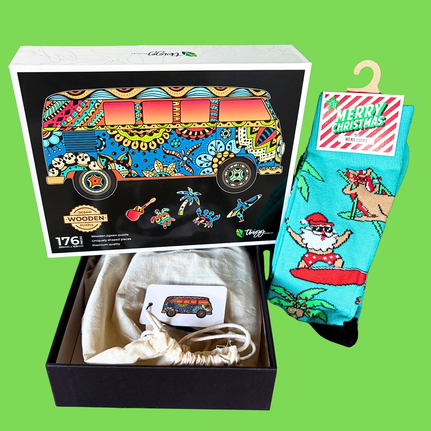 Groovy Van puzzle with Christmas pair of Funky Christmas Socks