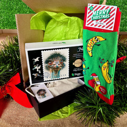 Emu puzzle with Christmas pair of Funky Socks
